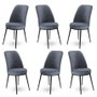 Hanah Home Juego de 6 Sillas de Comedor, Humo y Negro, Marco de Metal, Tela Babyface, 45x42x89 cm